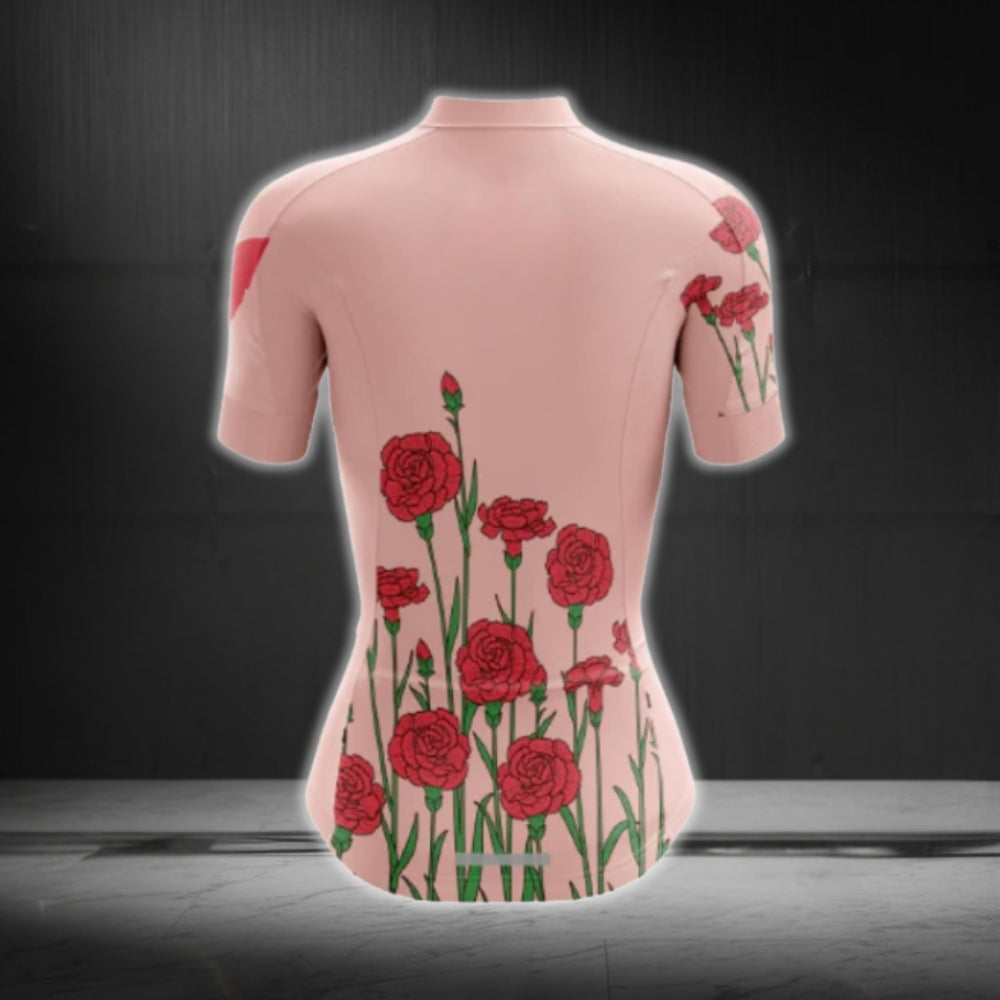 Women's Red Rose Flowers Cycling Short Sleeve Jersey, Rose Cycling Jersey For Ladies CG0625