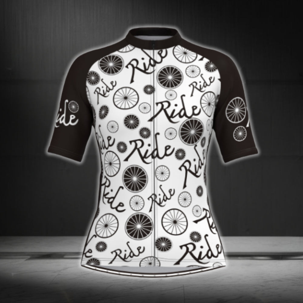 Black And White Ride Women's Cycling Short Sleeve Jersey, Cycling Jerseys For Womens CG0375