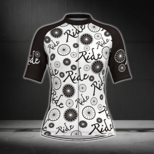 Black And White Ride Women's Cycling Short Sleeve Jersey, Cycling Jerseys For Womens CG0375