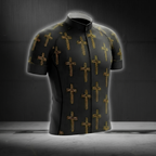 Christian Black And Yellow Cross Cycling Short Sleeve Jersey For Men, Christian Cycling Jersey CG0848
