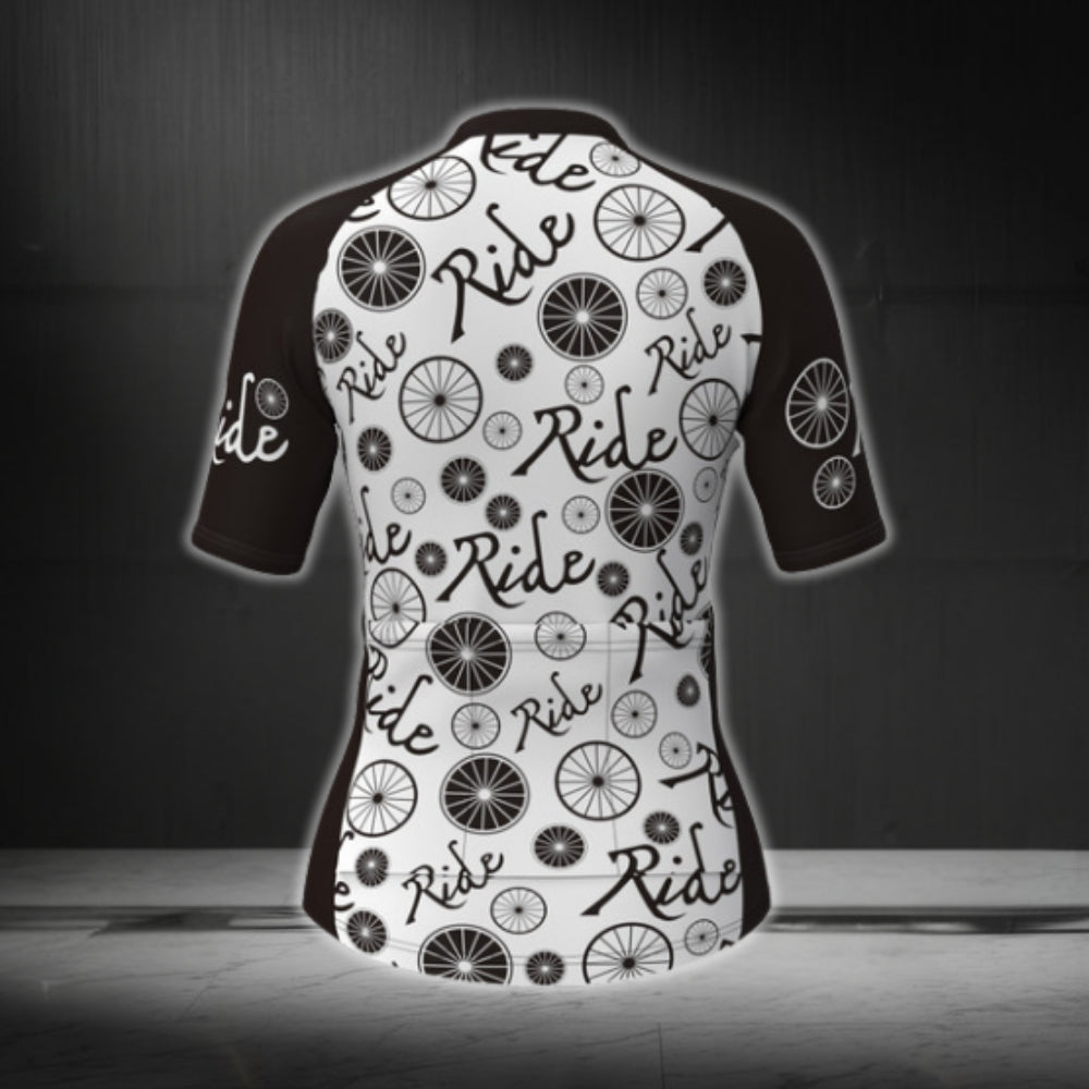 Black And White Ride Women's Cycling Short Sleeve Jersey, Cycling Jerseys For Womens CG0375