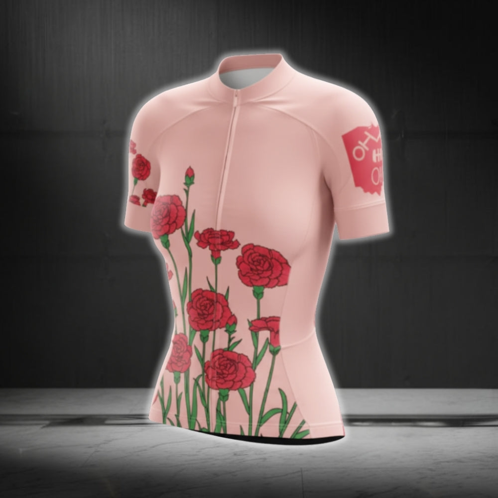 Women's Red Rose Flowers Cycling Short Sleeve Jersey, Rose Cycling Jersey For Ladies CG0625