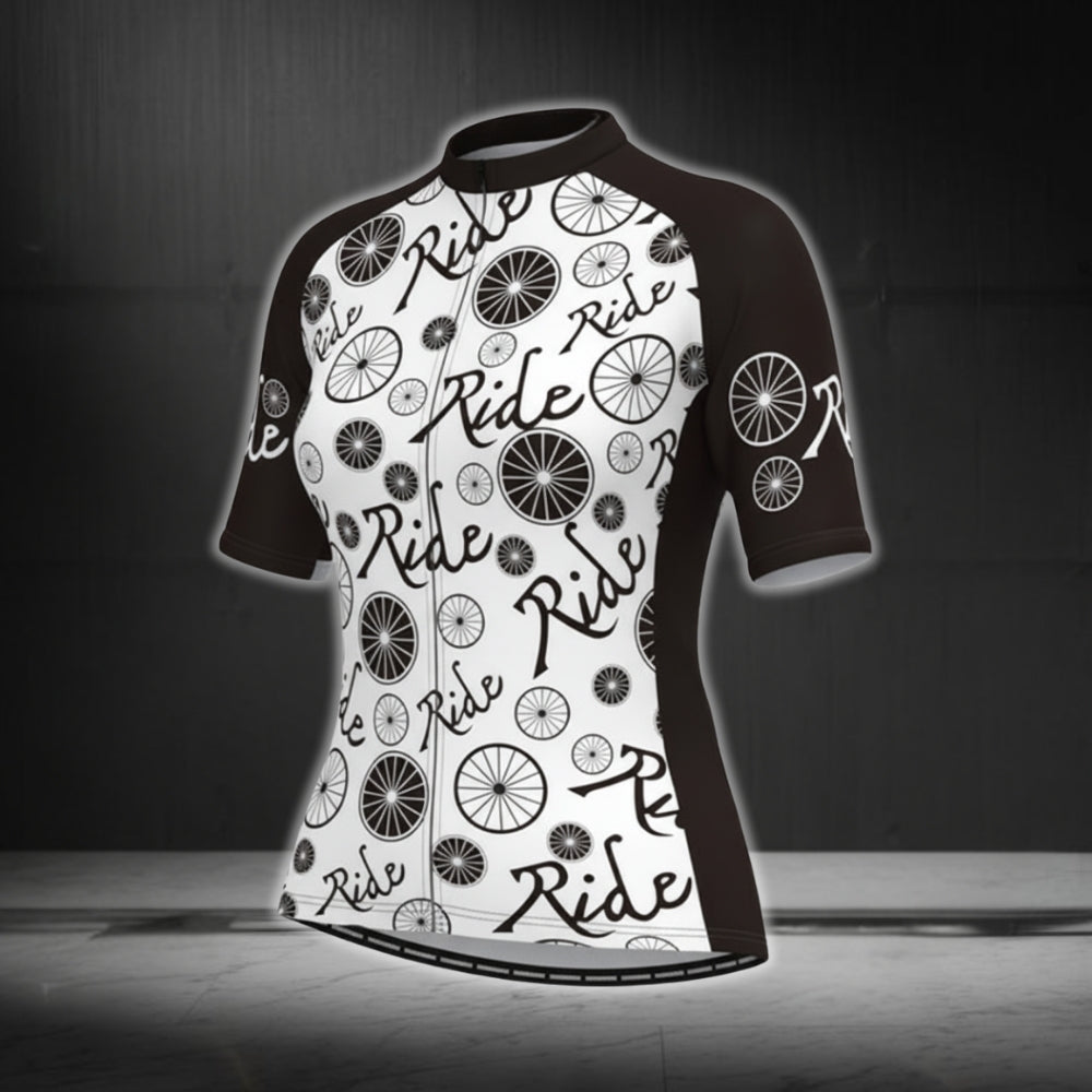 Black And White Ride Women's Cycling Short Sleeve Jersey, Cycling Jerseys For Womens CG0375