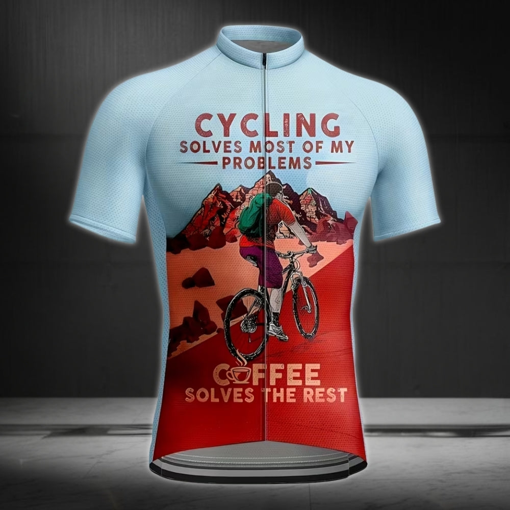 Cycling Solves Most Of My Problems Coffee Solves The Rest Men's Short Sleeve Jersey, Cycling Jerseys For Coffee Lover CE0048