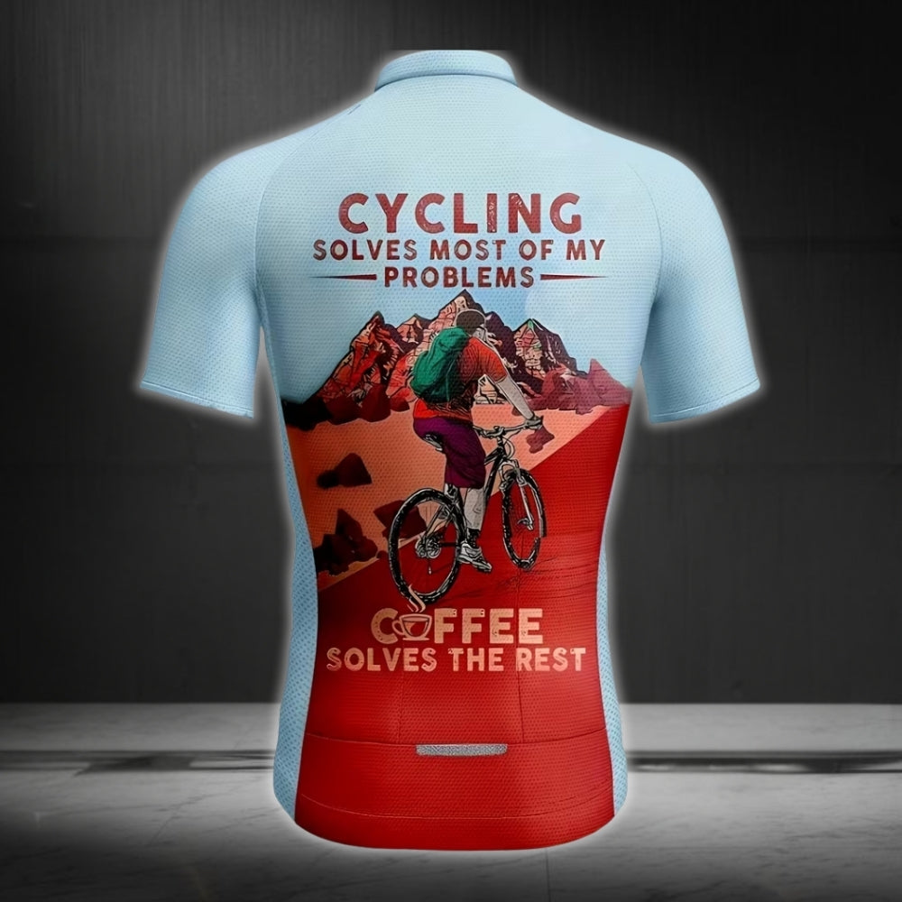 Cycling Solves Most Of My Problems Coffee Solves The Rest Men's Short Sleeve Jersey, Cycling Jerseys For Coffee Lover CE0048