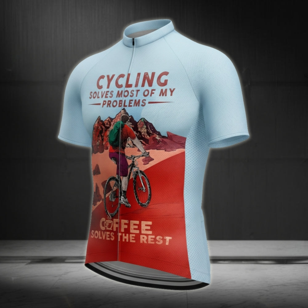 Cycling Solves Most Of My Problems Coffee Solves The Rest Men's Short Sleeve Jersey, Cycling Jerseys For Coffee Lover CE0048