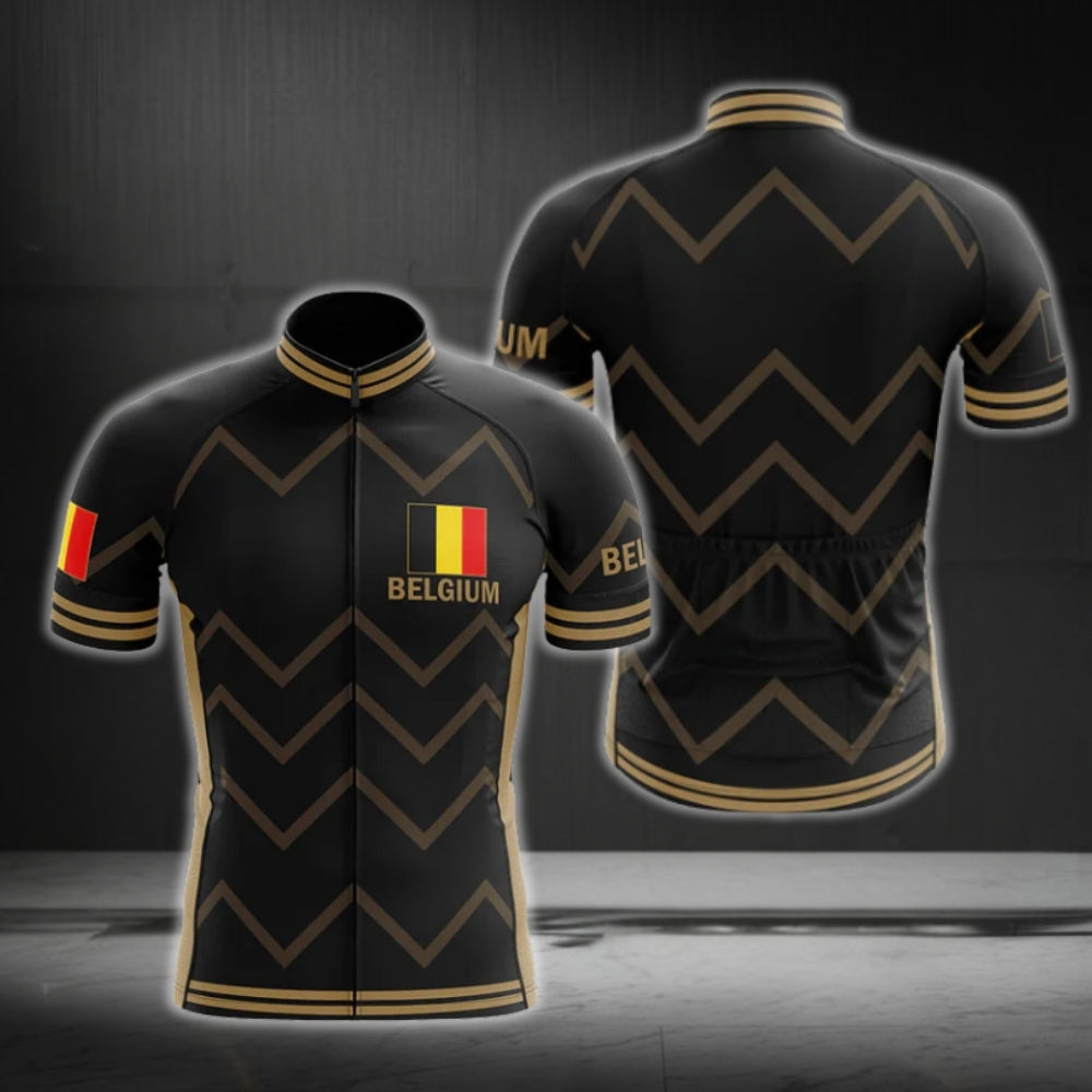 Belgium Flag Black Cycling Short Sleeve Jersey For Mens, Belgium Cycling Jerseys CG0137