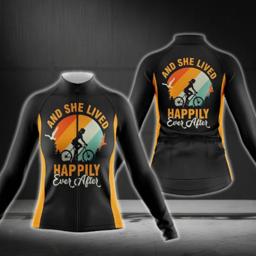And She Lived Happily Ever After Long Sleeve Cycling Jersey For Women, Black And Orange Cycling Jersey For Ladies CG0754