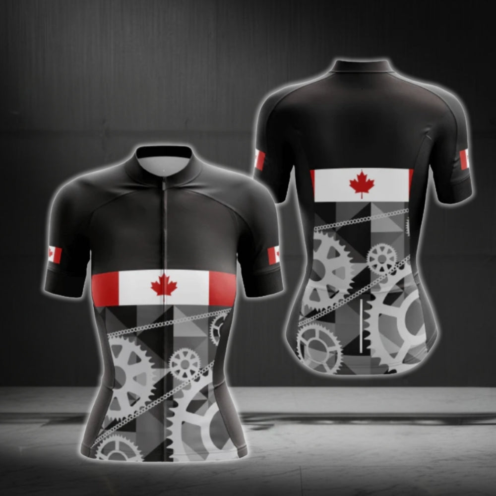Canada Flag Women's Black Cycling Short Sleeve Jersey, Canada Cycling Jerseys CG0627