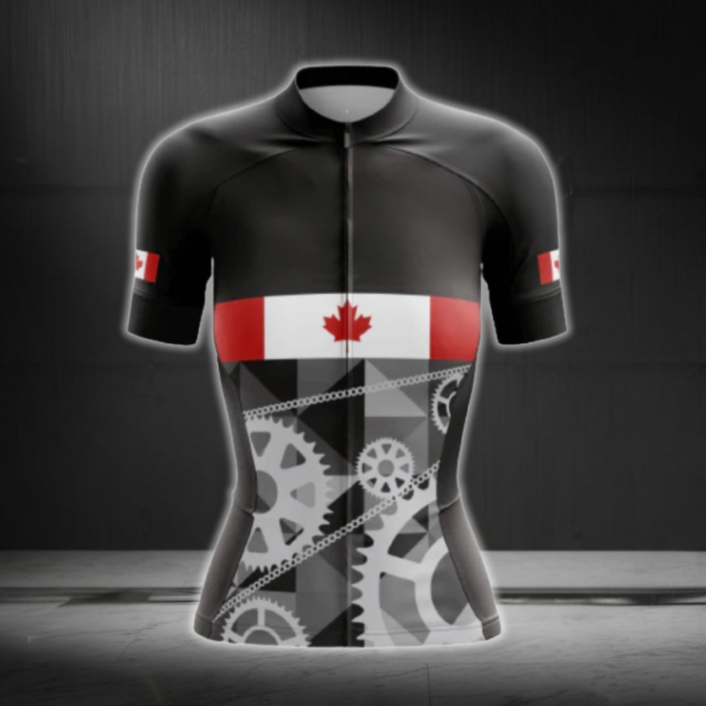 Canada Flag Women's Black Cycling Short Sleeve Jersey, Canada Cycling Jerseys CG0627
