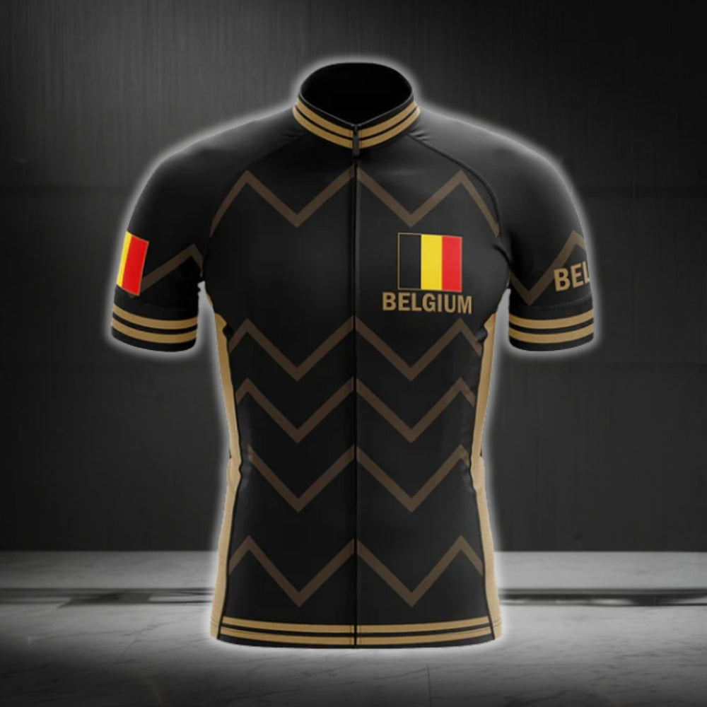 Belgium Flag Black Cycling Short Sleeve Jersey For Mens, Belgium Cycling Jerseys CG0137