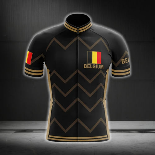 Belgium Flag Black Cycling Short Sleeve Jersey For Mens, Belgium Cycling Jerseys CG0137