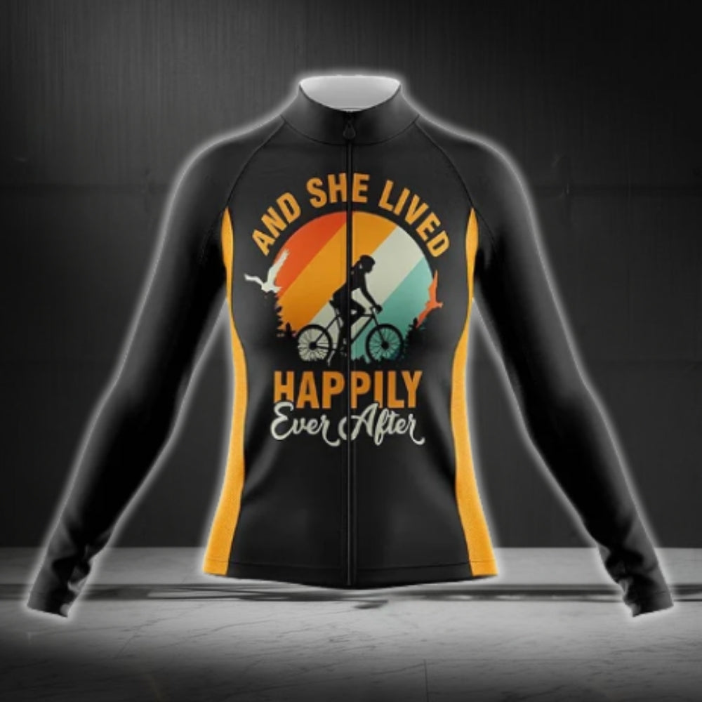 And She Lived Happily Ever After Long Sleeve Cycling Jersey For Women, Black And Orange Cycling Jersey For Ladies CG0754