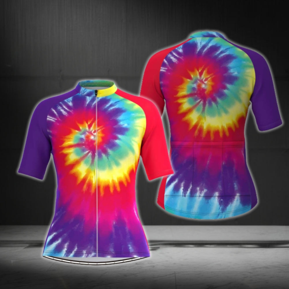 Tie Dye Women's Cycling Short Sleeve Jersey, Tie Dye Cycling Jerseys For Women CG0377