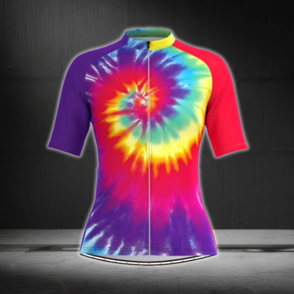 Tie Dye Women's Cycling Short Sleeve Jersey, Tie Dye Cycling Jerseys For Women CG0377