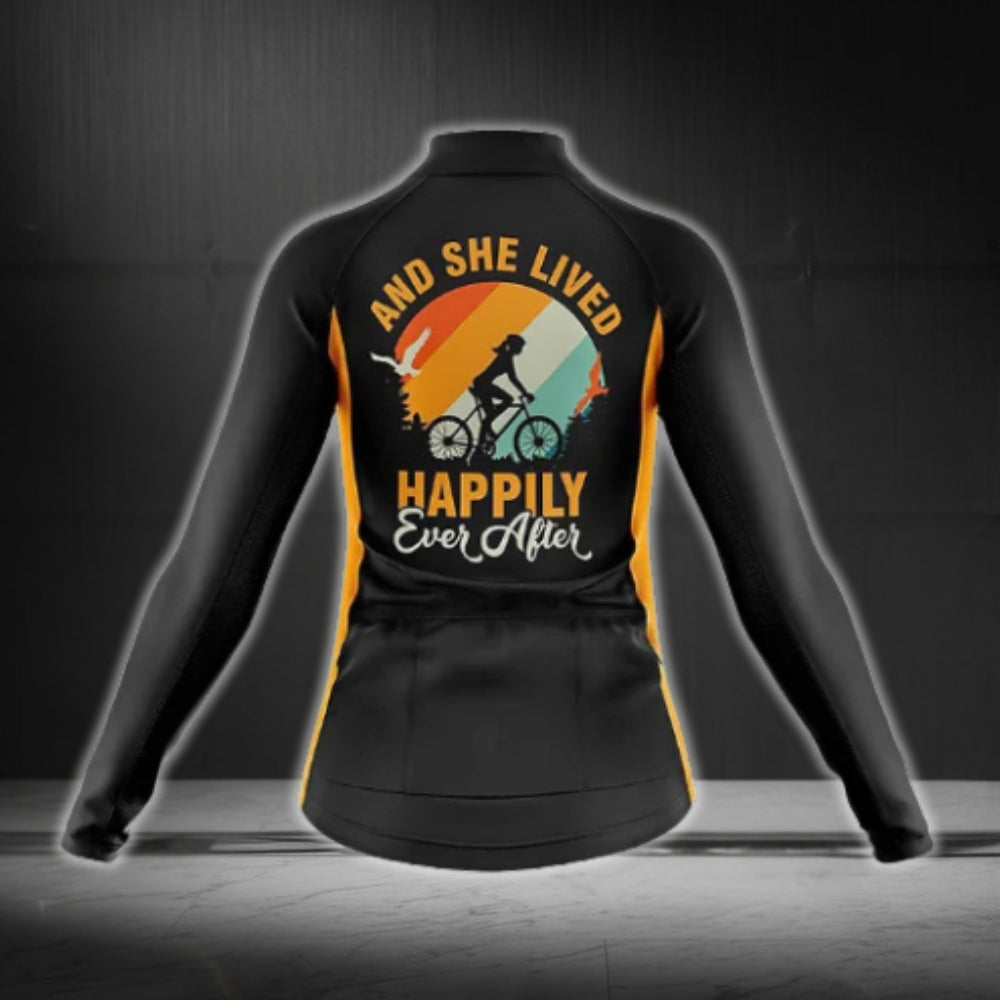 And She Lived Happily Ever After Long Sleeve Cycling Jersey For Women, Black And Orange Cycling Jersey For Ladies CG0754