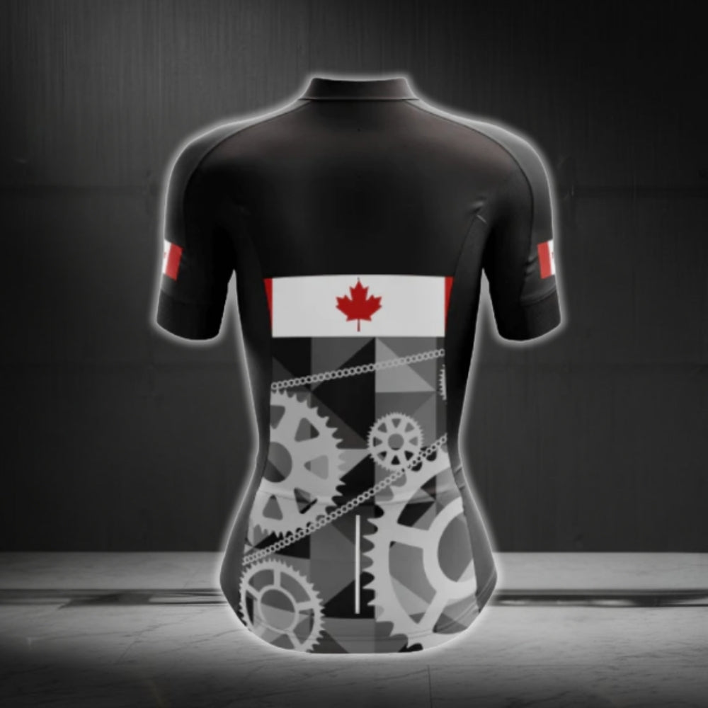 Canada Flag Women's Black Cycling Short Sleeve Jersey, Canada Cycling Jerseys CG0627