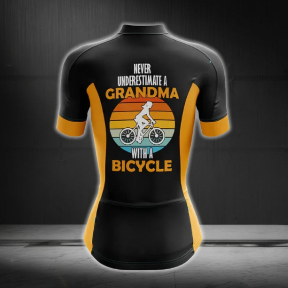 Never Underestimate A Grandma With A Bicycle Women Cycling Short Sleeve Jersey, Funny Cycling Jerseys For Grandma CG0080