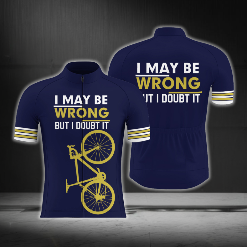 I May Be Wrong But Doubt It Men's Cycling Short Sleeve Jersey, Funny Cycling Jersey Navy Yellow CG0884
