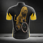 Black And Yellow Lion Short Sleeve Men's Cycling Jersey, Lion Lovers Cycling Jerseys CG0237