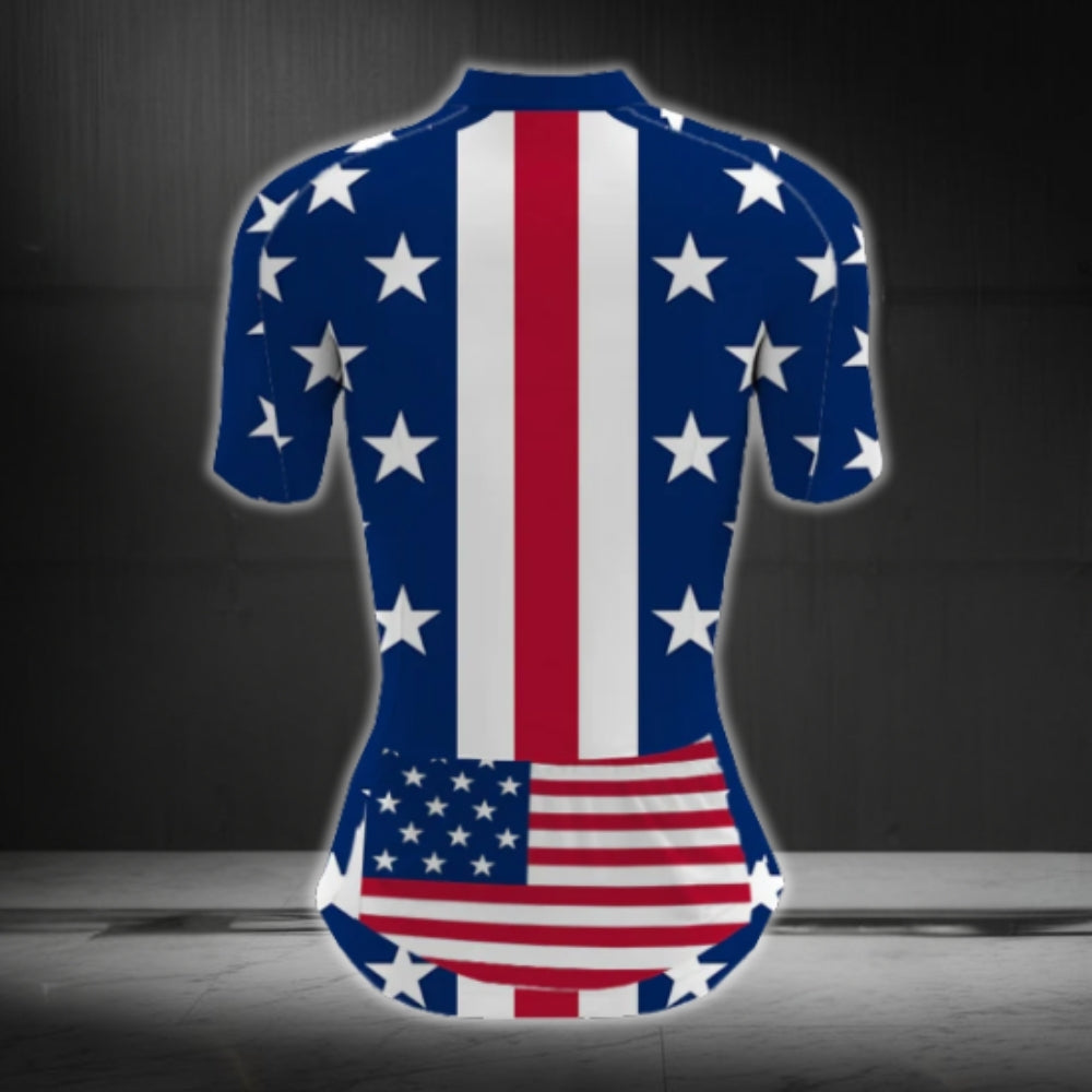 USA Flag Cycling Jersey Short Sleeve For Women, Patriotic Cycling Jerseys Women CG0077