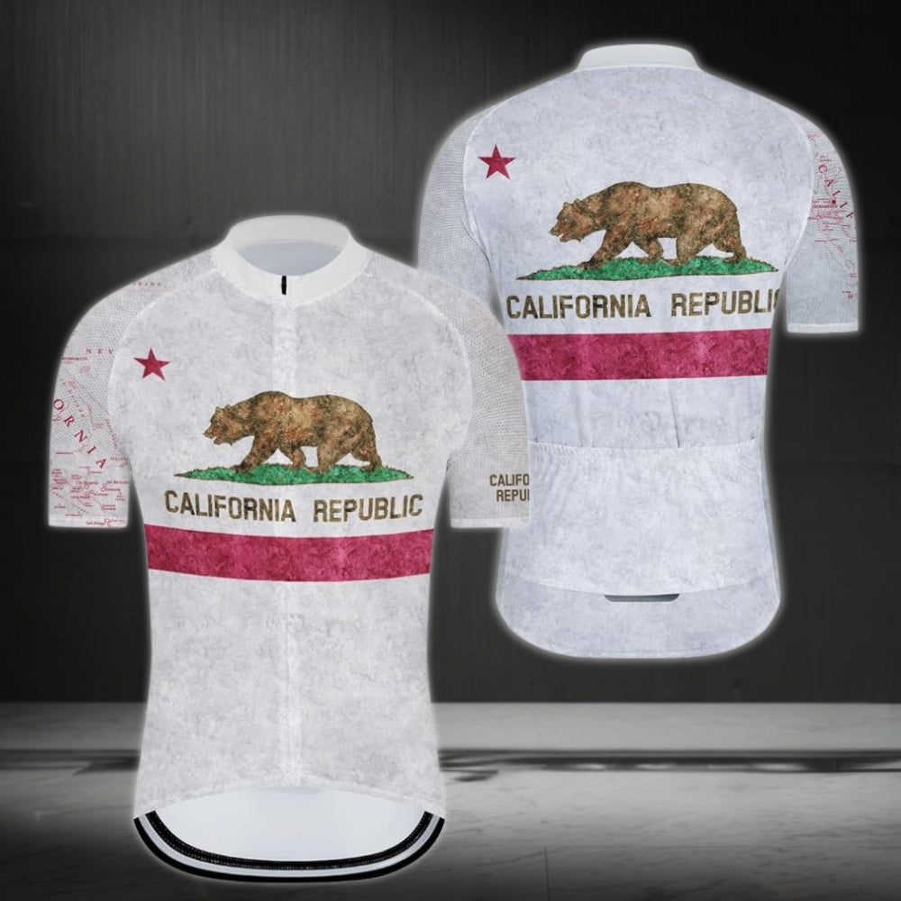 California Republic Men's White Cycling Short Sleeve Jerseys, California Cycling Jerseys CZ0023