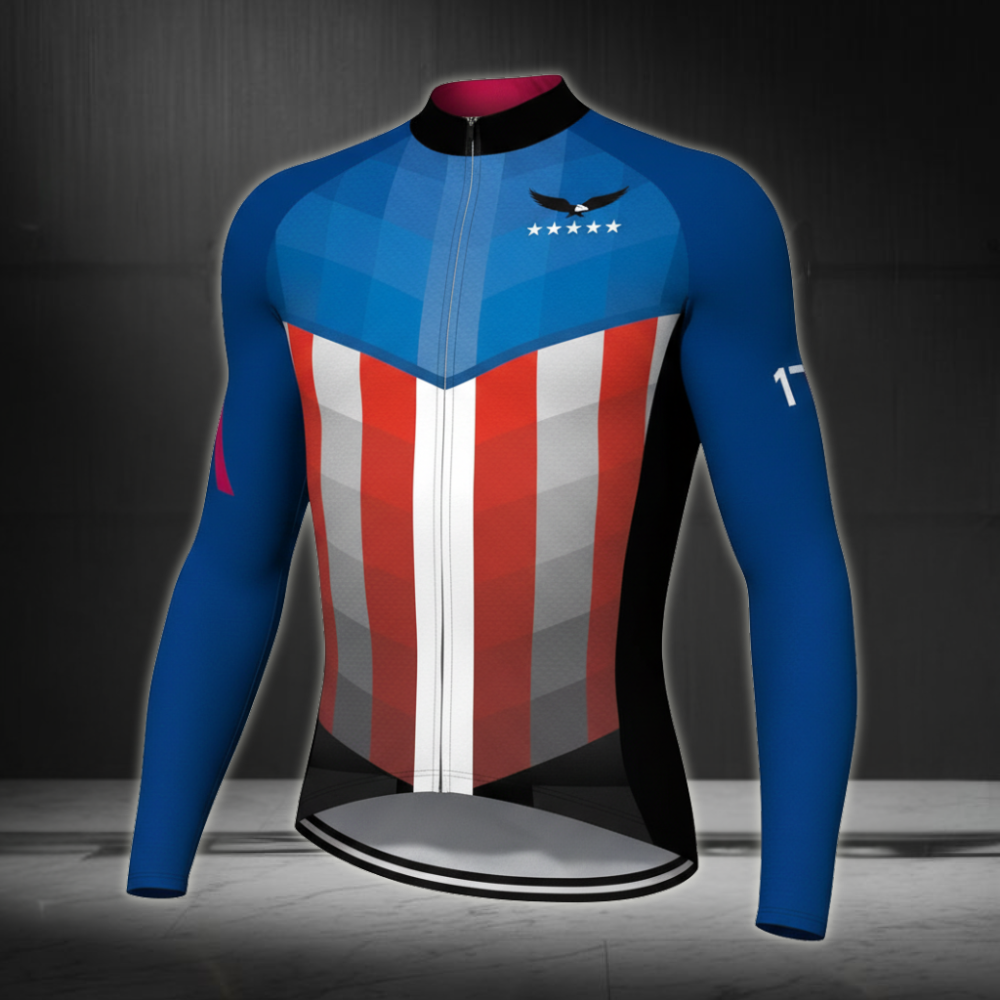 Eagle USA Flag Cycling Long Sleeve Jersey For Mens, Patriotic Cycling Jerseys CZ0051