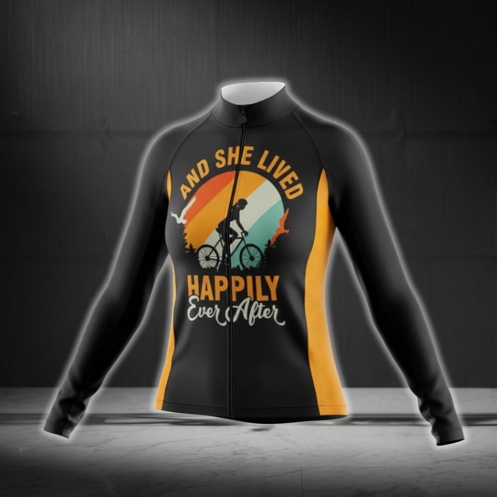 And She Lived Happily Ever After Long Sleeve Cycling Jersey For Women, Black And Orange Cycling Jersey For Ladies CG0754