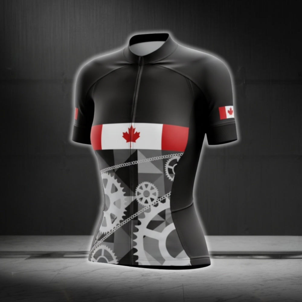Canada Flag Women's Black Cycling Short Sleeve Jersey, Canada Cycling Jerseys CG0627
