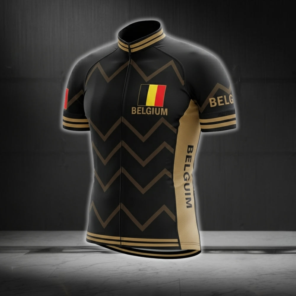 Belgium Flag Black Cycling Short Sleeve Jersey For Mens, Belgium Cycling Jerseys CG0137