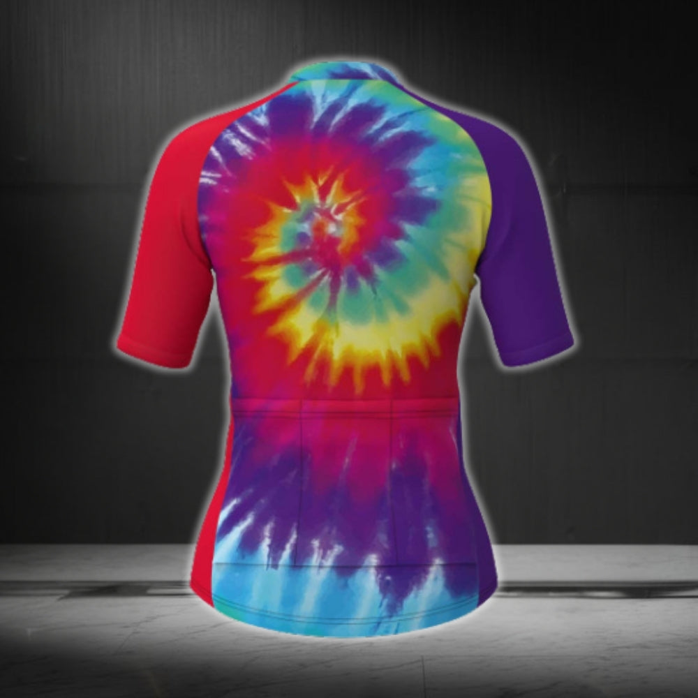 Tie Dye Women's Cycling Short Sleeve Jersey, Tie Dye Cycling Jerseys For Women CG0377