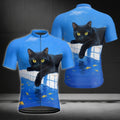 Black Cat Men's Blue Cyling Short Sleeve Jersey, Cat Cycling Jerseys CE0046