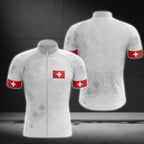 White And Red Switzerland Flag Cycling Short Sleeve Jersey For Mens, Switzerland Patriotic Cycling Jerseys CG0138