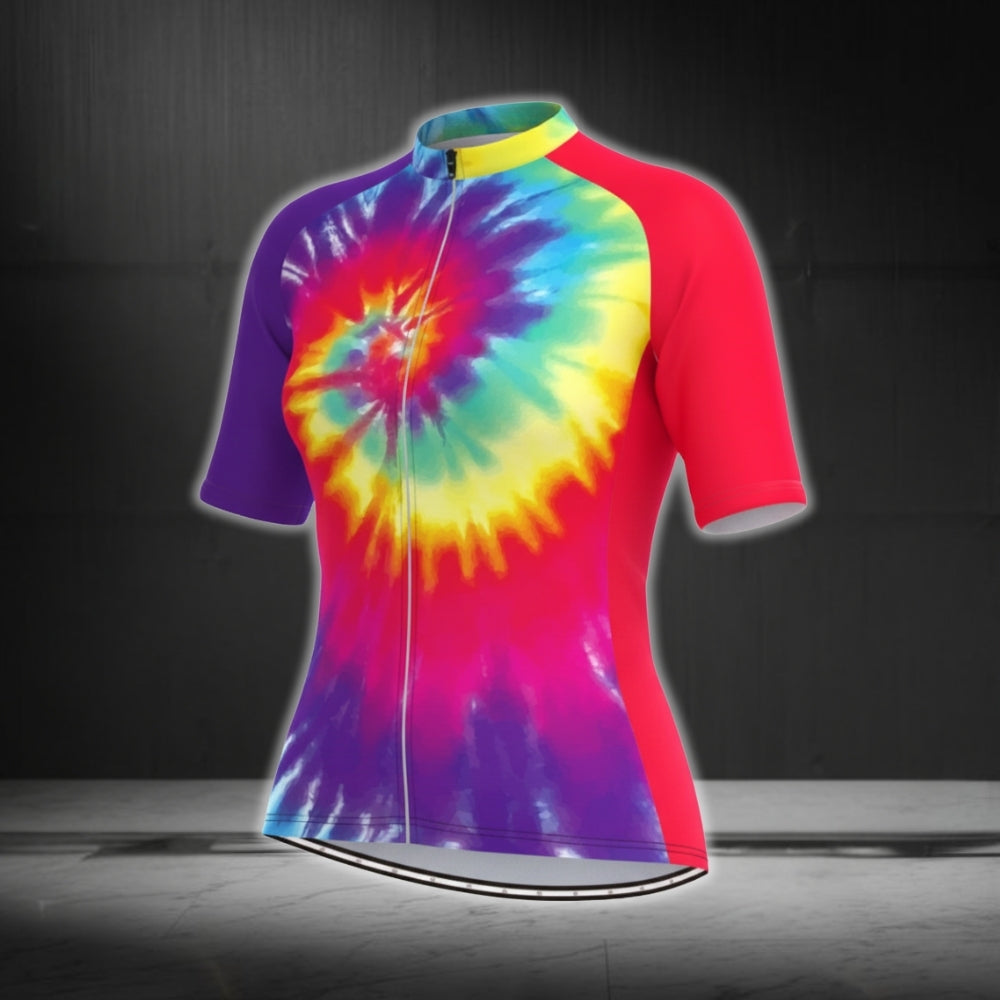Tie Dye Women's Cycling Short Sleeve Jersey, Tie Dye Cycling Jerseys For Women CG0377
