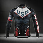 Custom Men's American Flag Camo Cycling Long Sleeve Jersey, Custom Patriotic Cycling Jersey CZ0020