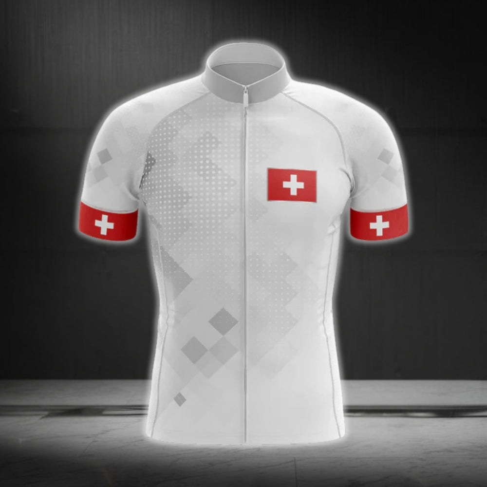White And Red Switzerland Flag Cycling Short Sleeve Jersey For Mens, Switzerland Patriotic Cycling Jerseys CG0138