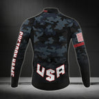 Custom Men's American Flag Camo Cycling Long Sleeve Jersey, Custom Patriotic Cycling Jersey CZ0020