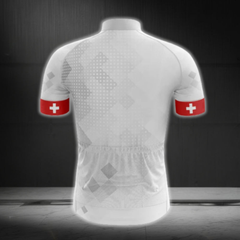 White And Red Switzerland Flag Cycling Short Sleeve Jersey For Mens, Switzerland Patriotic Cycling Jerseys CG0138