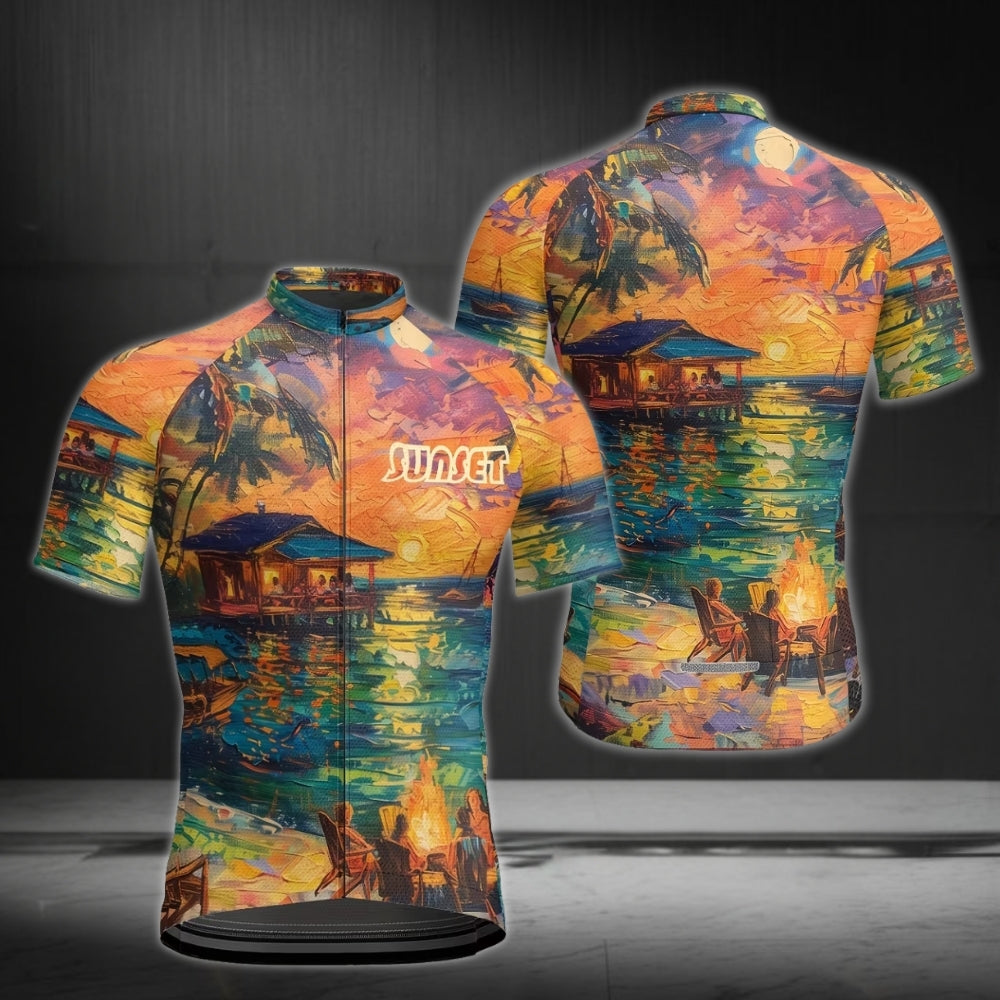 Men's Sunset Tropical Cycling Short Sleeve Jersey, Sunset Cycling Jersey For Mens CE0045