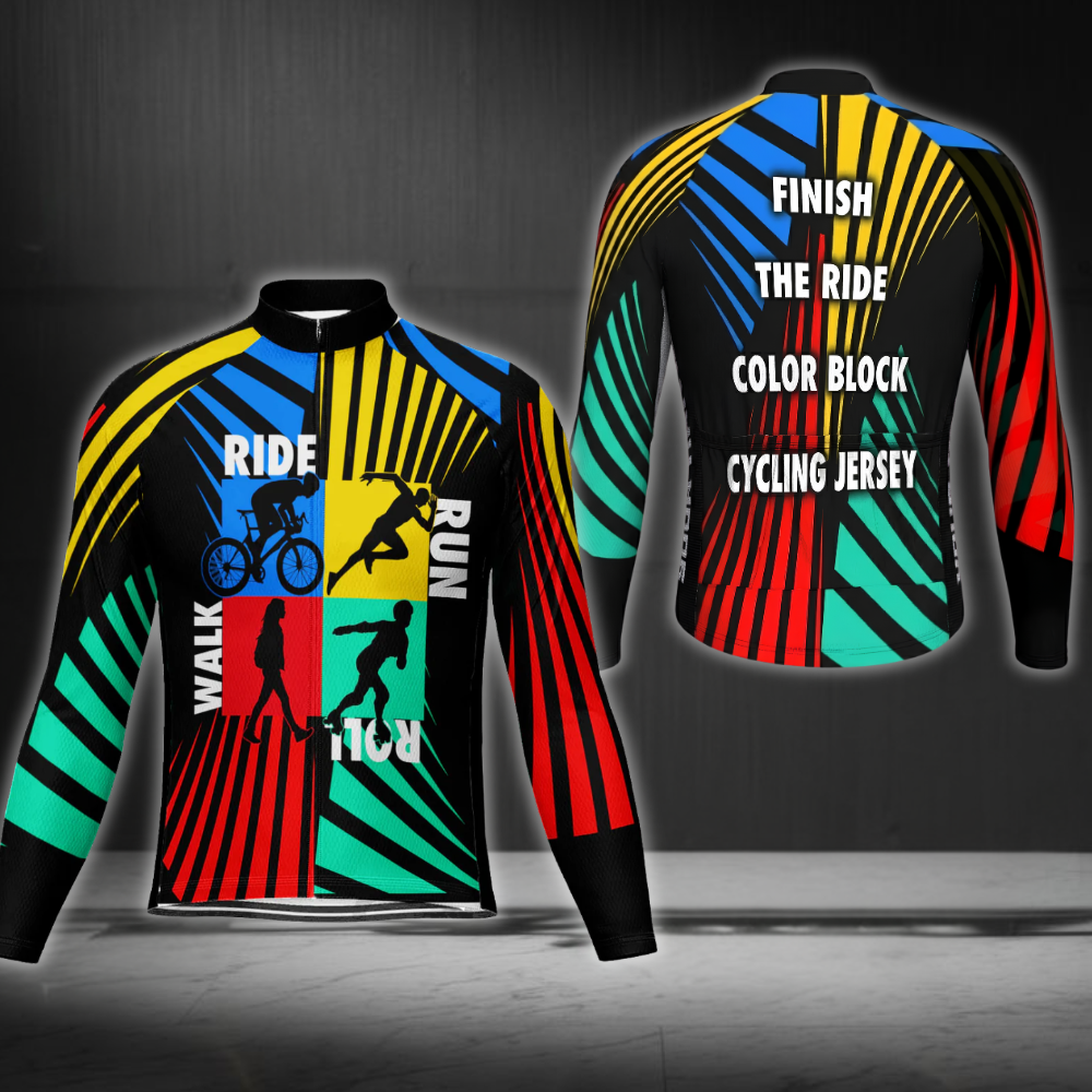 Custom Ride Run Walk Roll Men's Multicolor Cycling Long Sleeve Jersey, Custom Multi Sport Cycling Jersey CG0836