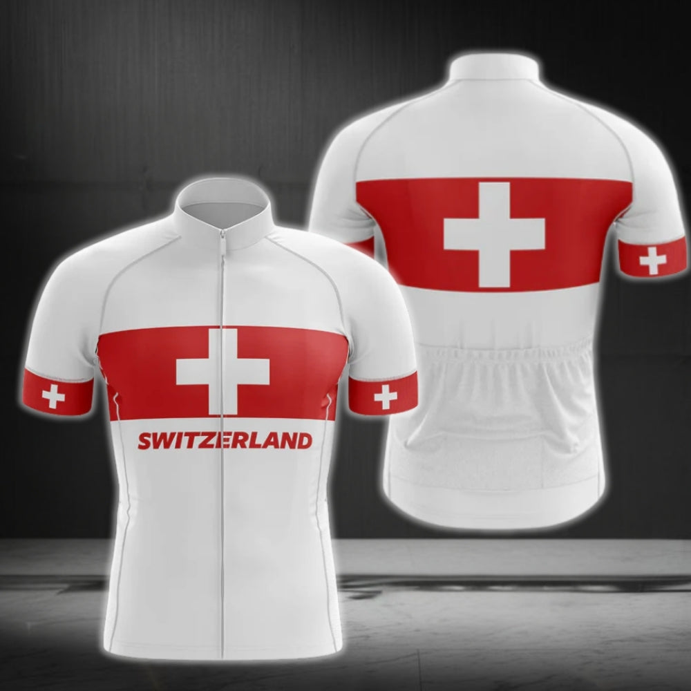 Switzerland Flag Short Sleeve Men's Cycling Jerseys, Switzerland Patriotic Cycling Jerseys CG0139