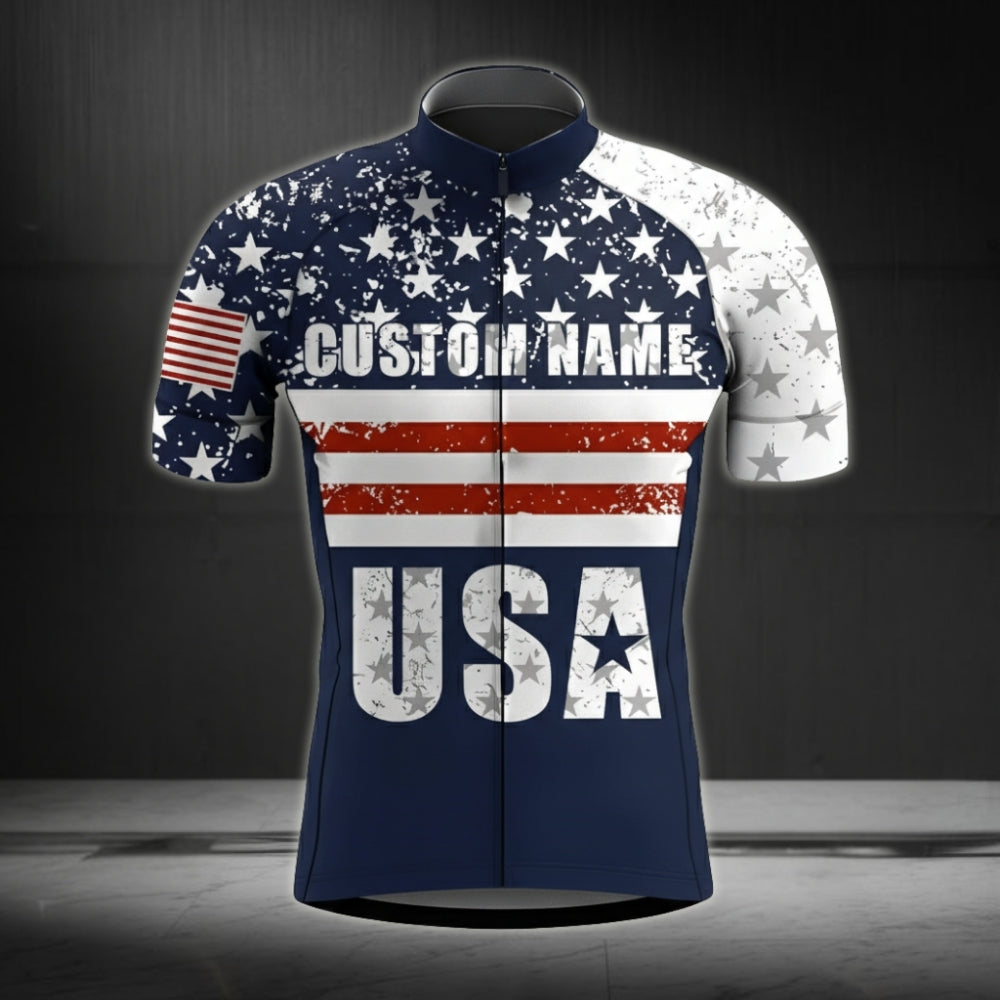 USA Flag Custom Name Short Sleeve Cycling Jersey For Mens, Custom Patriotic Cycling Jersey CZ0055