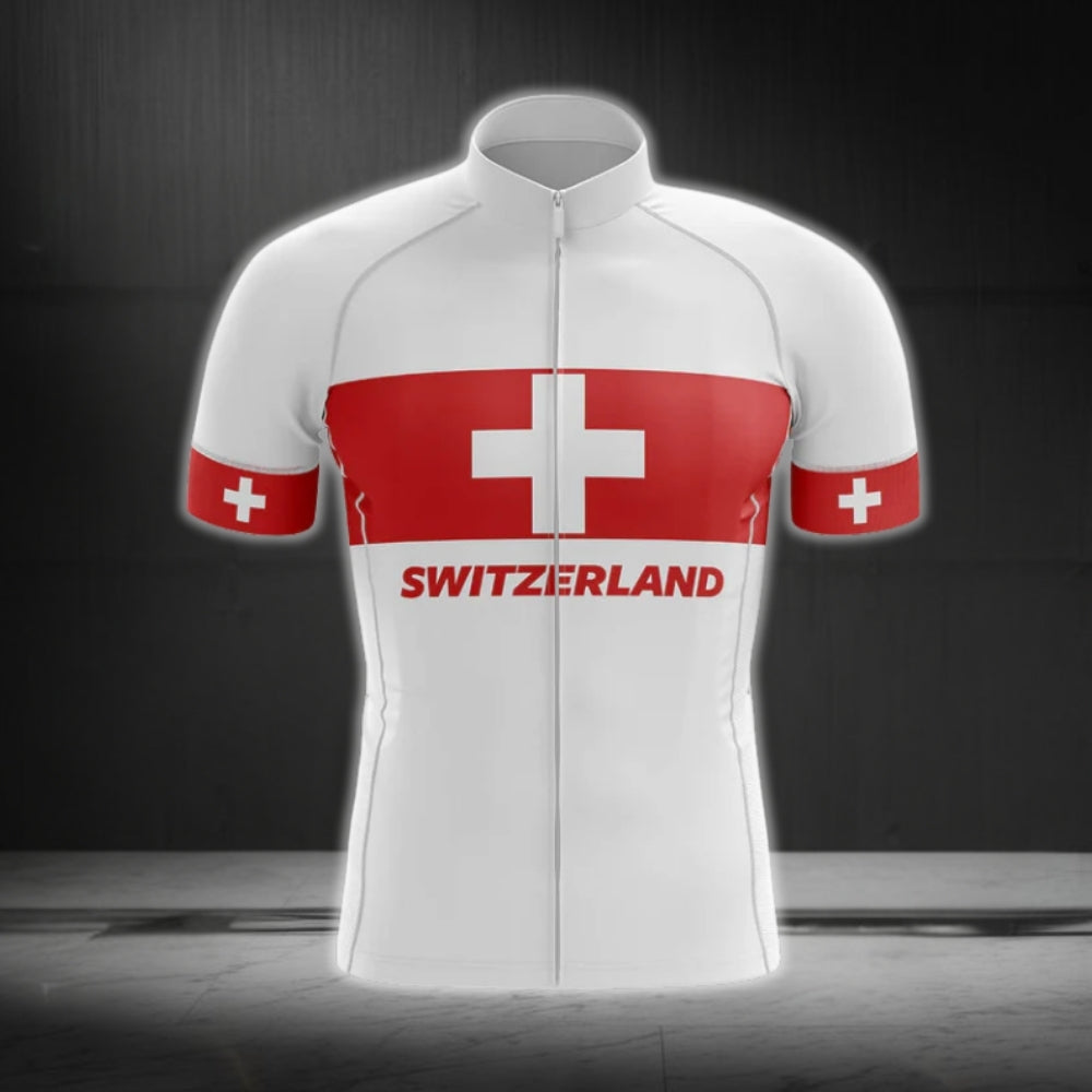 Switzerland Flag Short Sleeve Men's Cycling Jerseys, Switzerland Patriotic Cycling Jerseys CG0139