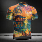 Men's Sunset Tropical Cycling Short Sleeve Jersey, Sunset Cycling Jersey For Mens CE0045