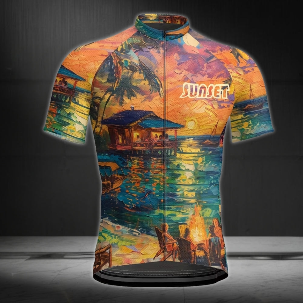 Men's Sunset Tropical Cycling Short Sleeve Jersey, Sunset Cycling Jersey For Mens CE0045