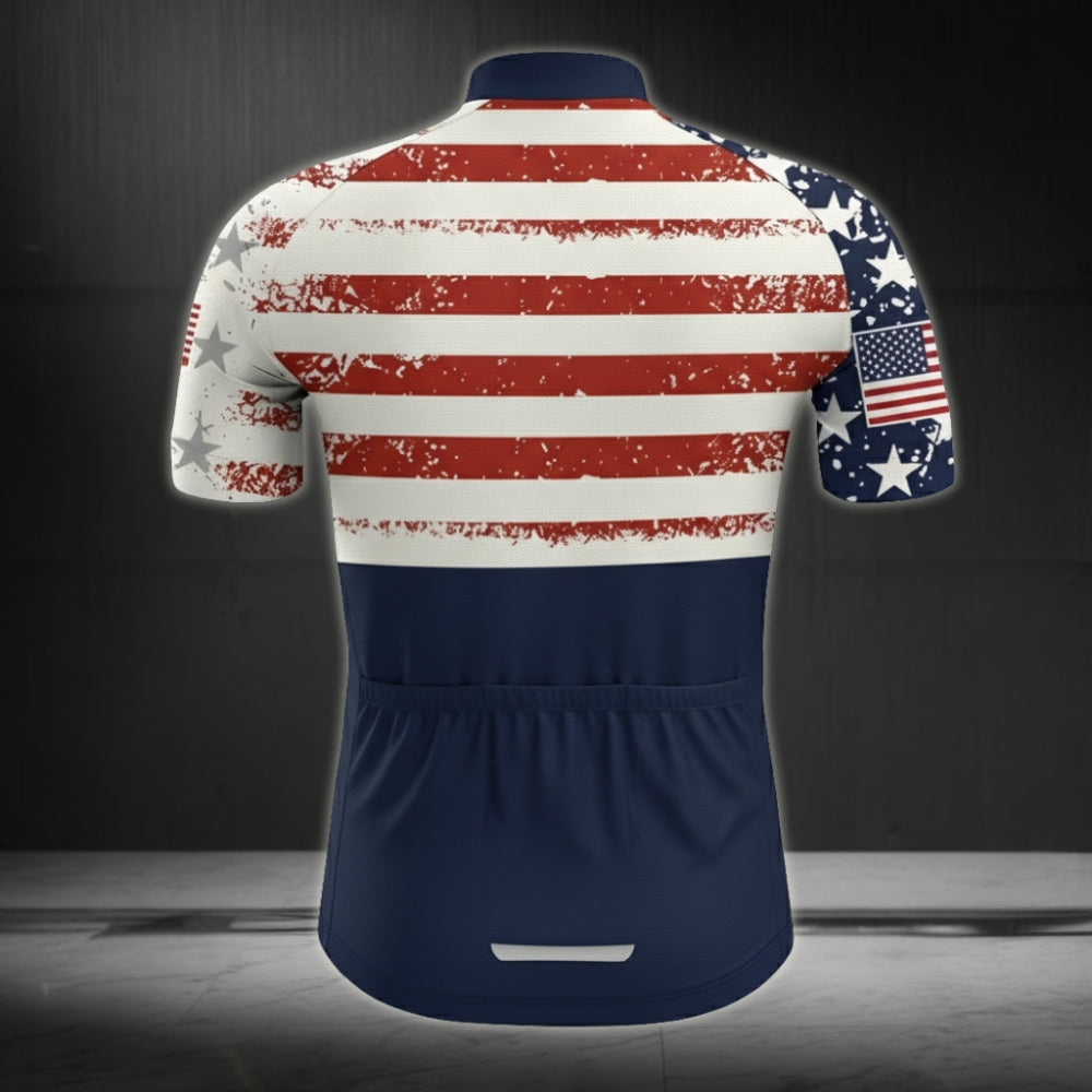 USA Flag Custom Name Short Sleeve Cycling Jersey For Mens, Custom Patriotic Cycling Jersey CZ0055