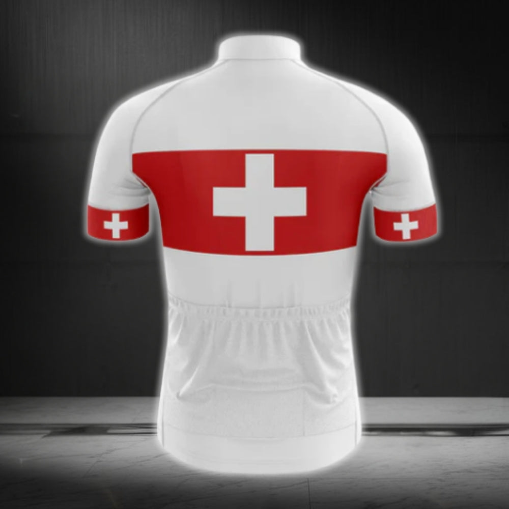 Switzerland Flag Short Sleeve Men's Cycling Jerseys, Switzerland Patriotic Cycling Jerseys CG0139
