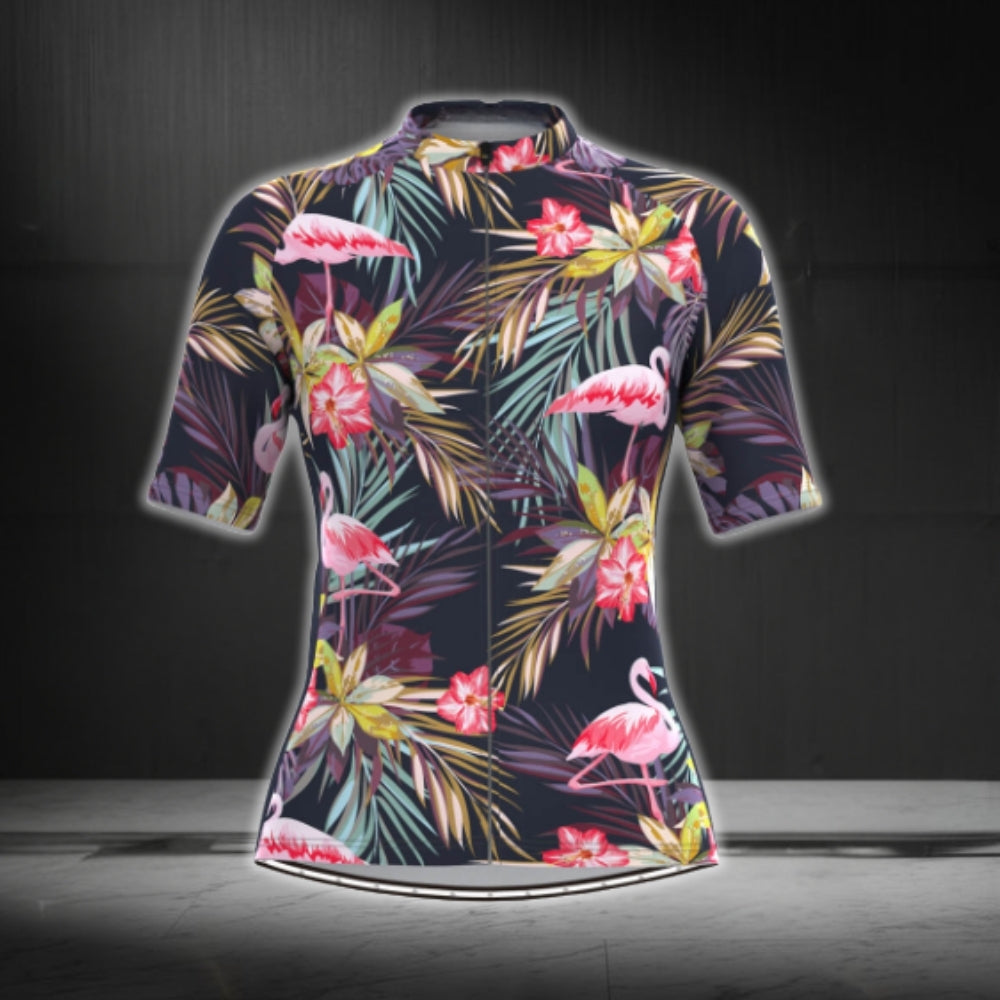 Women's Tropical Flamingo Short Sleeve Cycling Jersey, Flamingo Cycling Jersey For Women CG0379