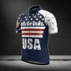USA Flag Custom Name Short Sleeve Cycling Jersey For Mens, Custom Patriotic Cycling Jersey CZ0055