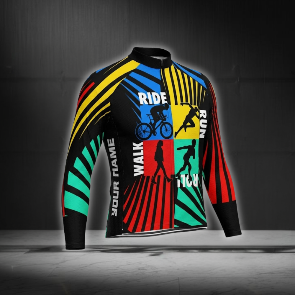 Custom Ride Run Walk Roll Men's Multicolor Cycling Long Sleeve Jersey, Custom Multi Sport Cycling Jersey CG0836